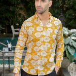 Harvey England Button Down Yellow Floral Long Sleeve Shirt