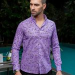 Harvey England Button Down Purple Printed Long Sleeve Shirt