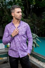 Harvey England Button Down Purple Printed Long Sleeve Shirt - Image 2