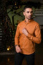 Harvey England Button Down Orange Long Sleeve Shirt - Image 3