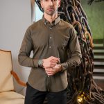 Harvey England Button Down Olive Green Long Sleeve Shirt