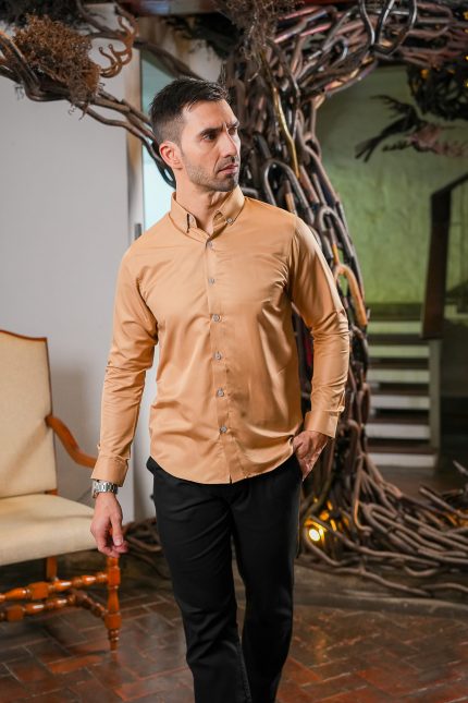 Harvey England Button Down Gold Long Sleeve Shirt