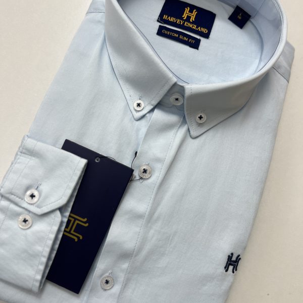Harvey England Button Down Light Blue Long sleeves Shirt