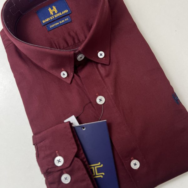 Harvey England Button Down Maroon Long sleeves Shirt