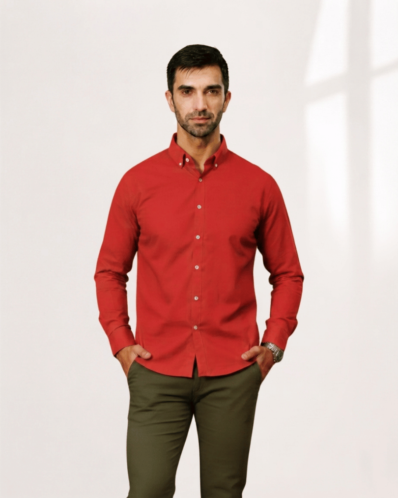 34 Harvey England Classic Button-Down Shirt - Red - Image 1