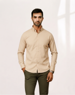 Harvey England Classic Button-Down Shirt - Beige - Image 3