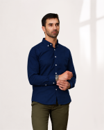 Harvey England Classic Button-Down Shirt - Navy Blue - Image 3