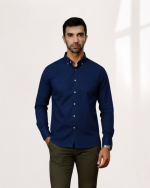 Harvey England Classic Button-Down Shirt - Navy Blue - Image 2