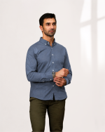 Harvey England Classic Button-Down Shirt - Steel Blue - Image 2