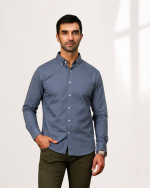 Harvey England Classic Button-Down Shirt - Steel Blue - Image 3