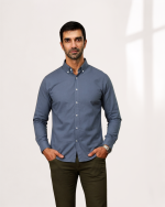 Harvey England Classic Button-Down Shirt - Steel Blue - Image 4